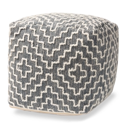 Baxton Studio Benjamin Modern and Contemporary Bohemian Grey and Ivory Handwoven Cotton Blend Pouf Ottoman